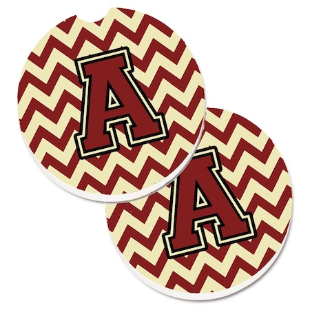 Carolines Treasures Letter A Chevron Maroon and Gold Set of 2 Cup Holder Car Coaster CJ1061-ACARC
